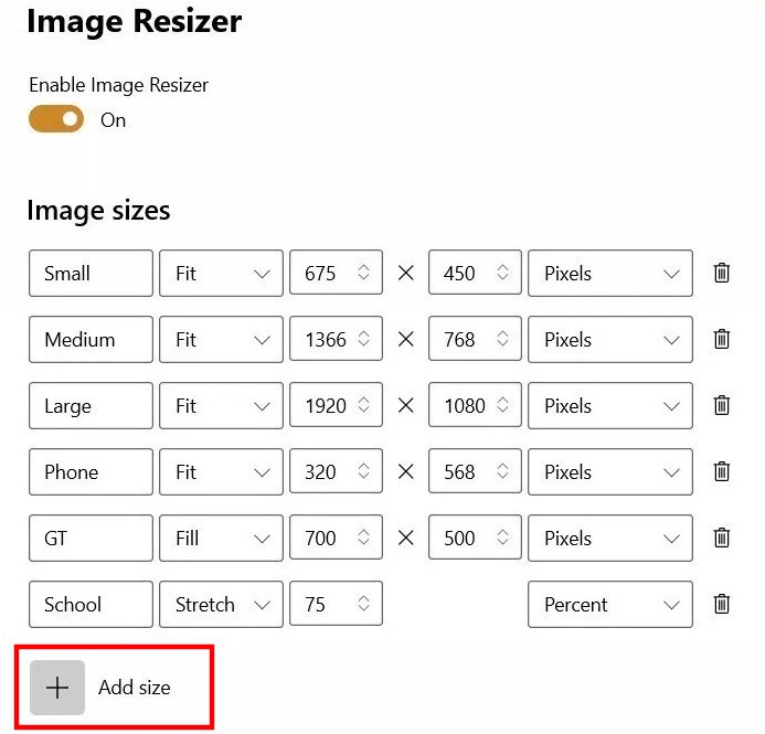 Change Image Size in Image Resizer by PowerTools