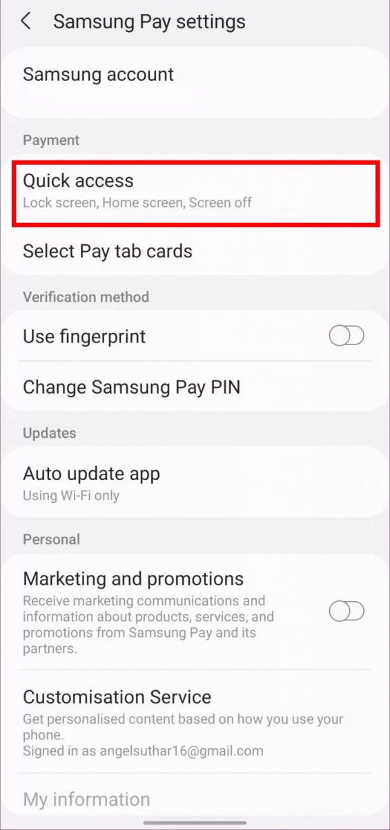 Samsung Pay Quick Access Disable 1