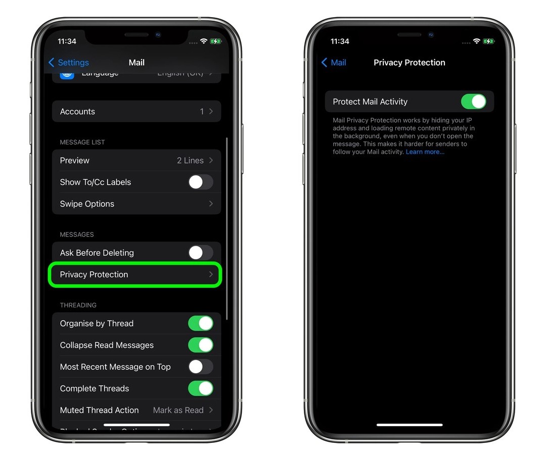 Enable Mail Privacy Protection iPhone