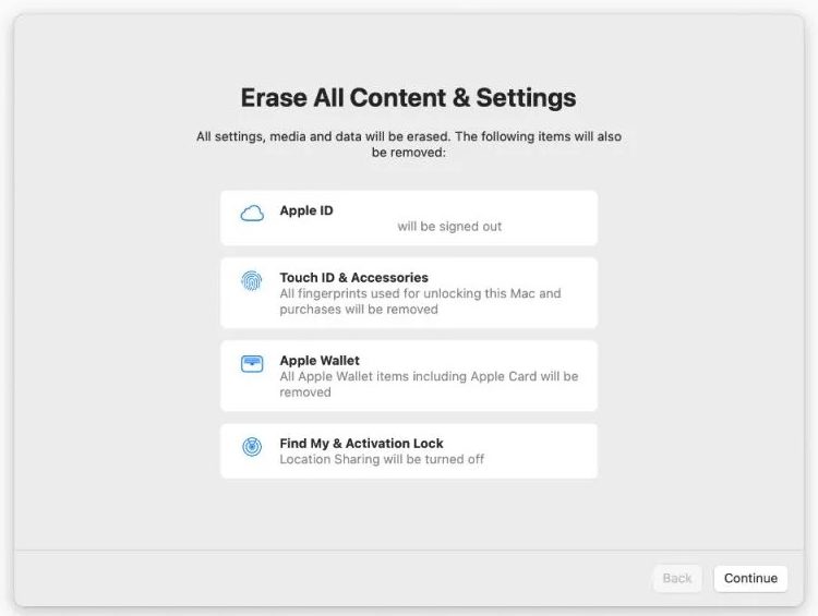 Erase All Content & Settings in macOS Monterey