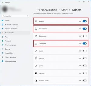 How to add folders in Start Menu near Power button on Windows 11