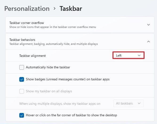 Windows 11 Taskbar Alignment