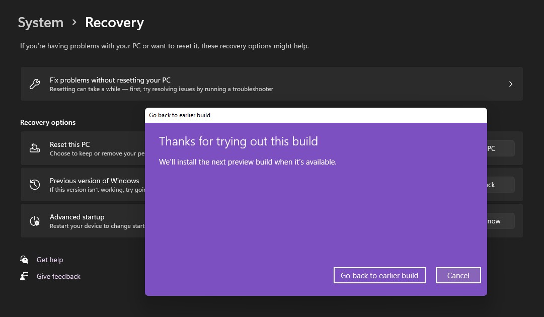 how to roll back windows 11 update to windows 10