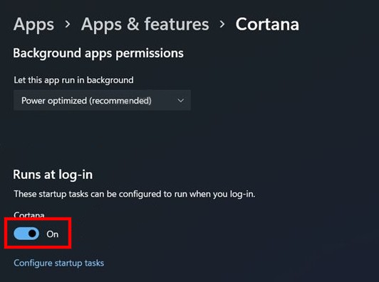 Disable Cortana in Windows 11