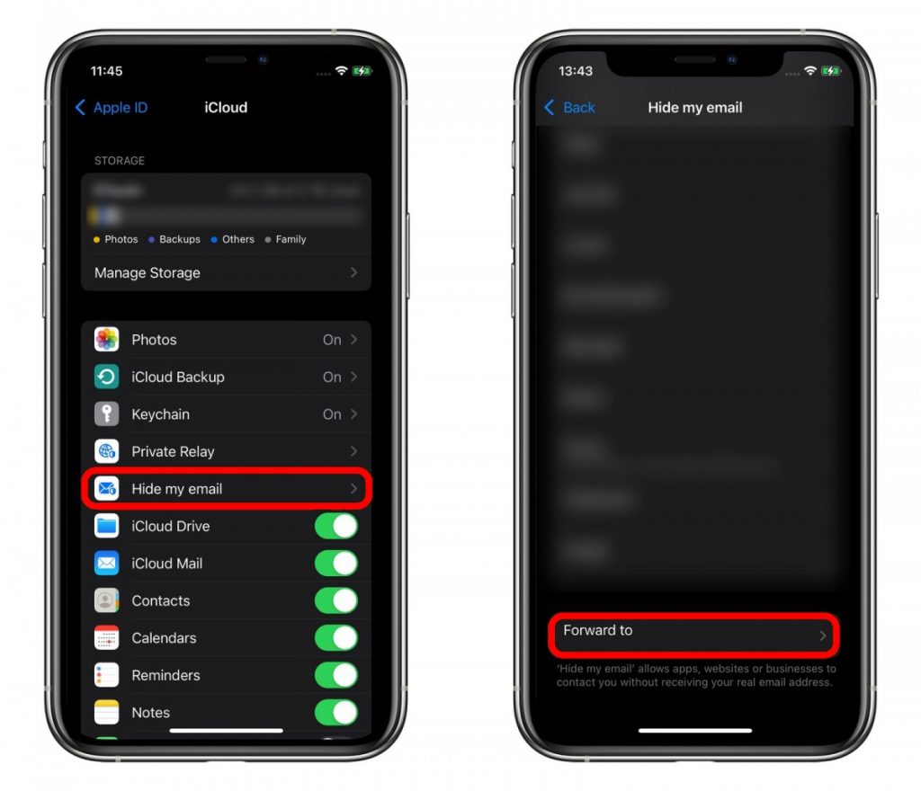 change hide my email iphone