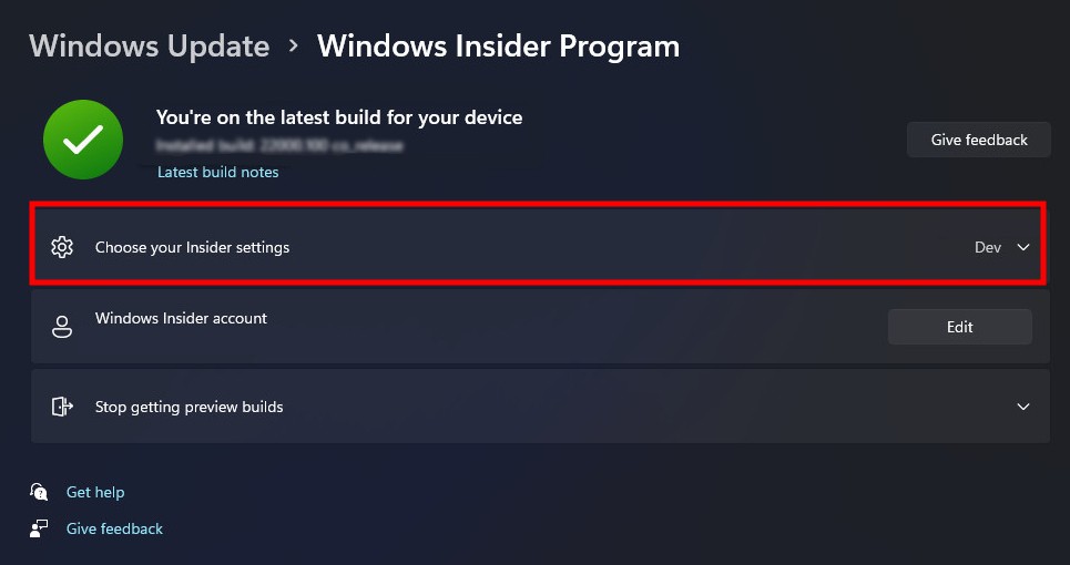 Windows 11 Dev to Beta Switch