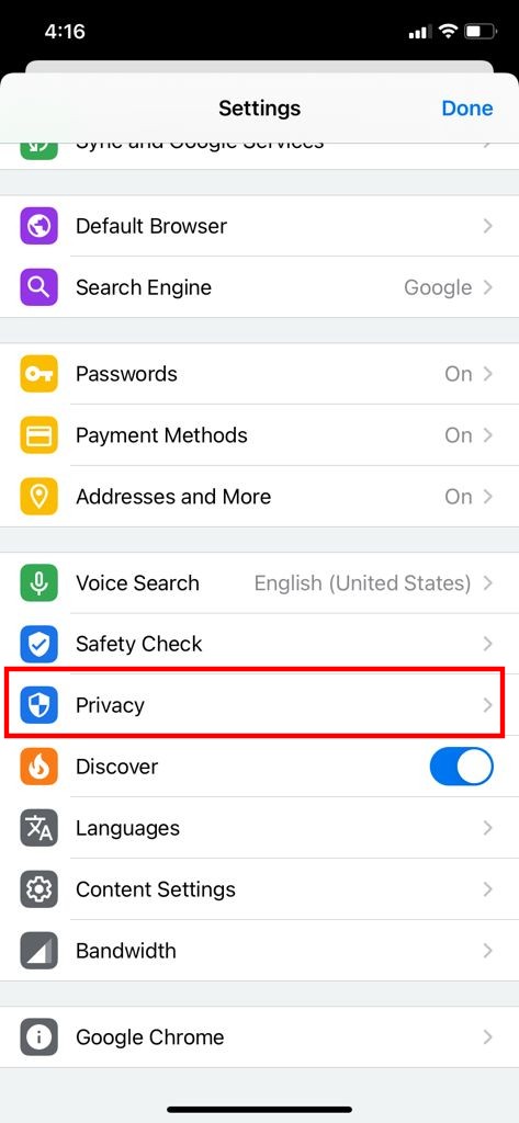 Lock Chrome Incognito Tabs in iPhone