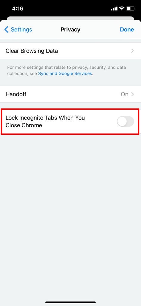 Lock Chrome Incognito Tabs in iPhone