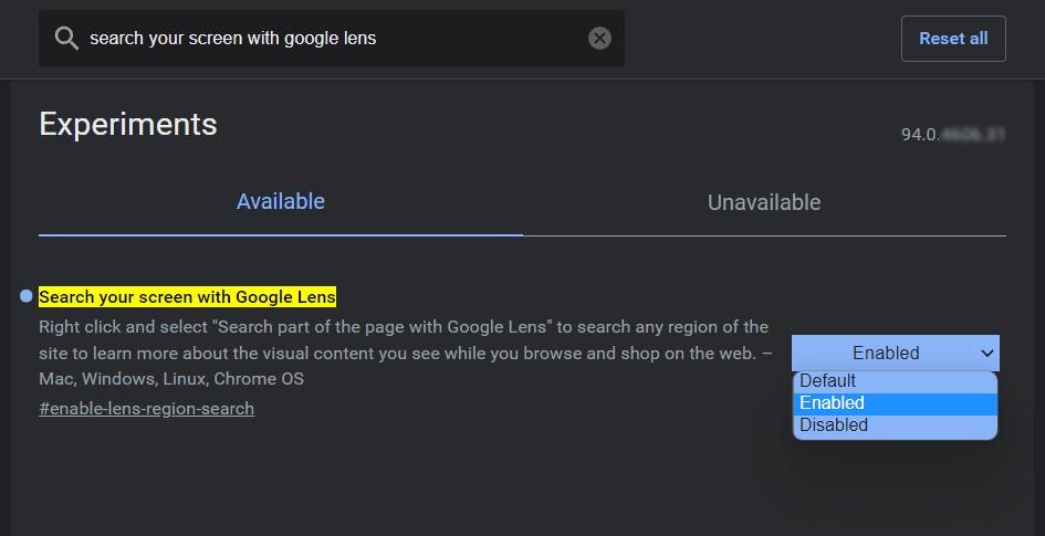 Google Chrome Enable Google Lens Search