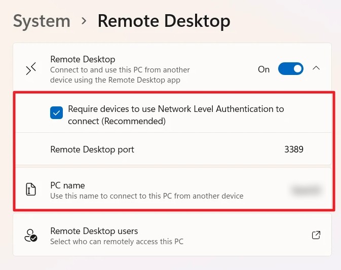 Enable Remote Desktop Win 11 6