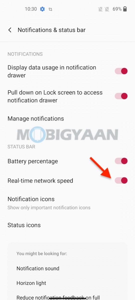 OnePlus Nord CE 5G Battery Percentage Network SPeed In Status Bar 2