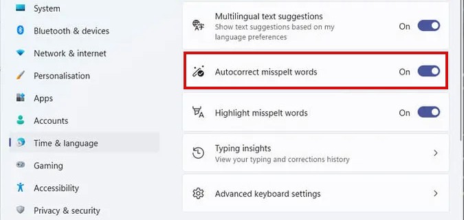 Windows 11 Touch Keyboard Autocorrect Disable