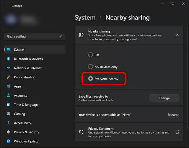 Windows 11 Nearby Sharing