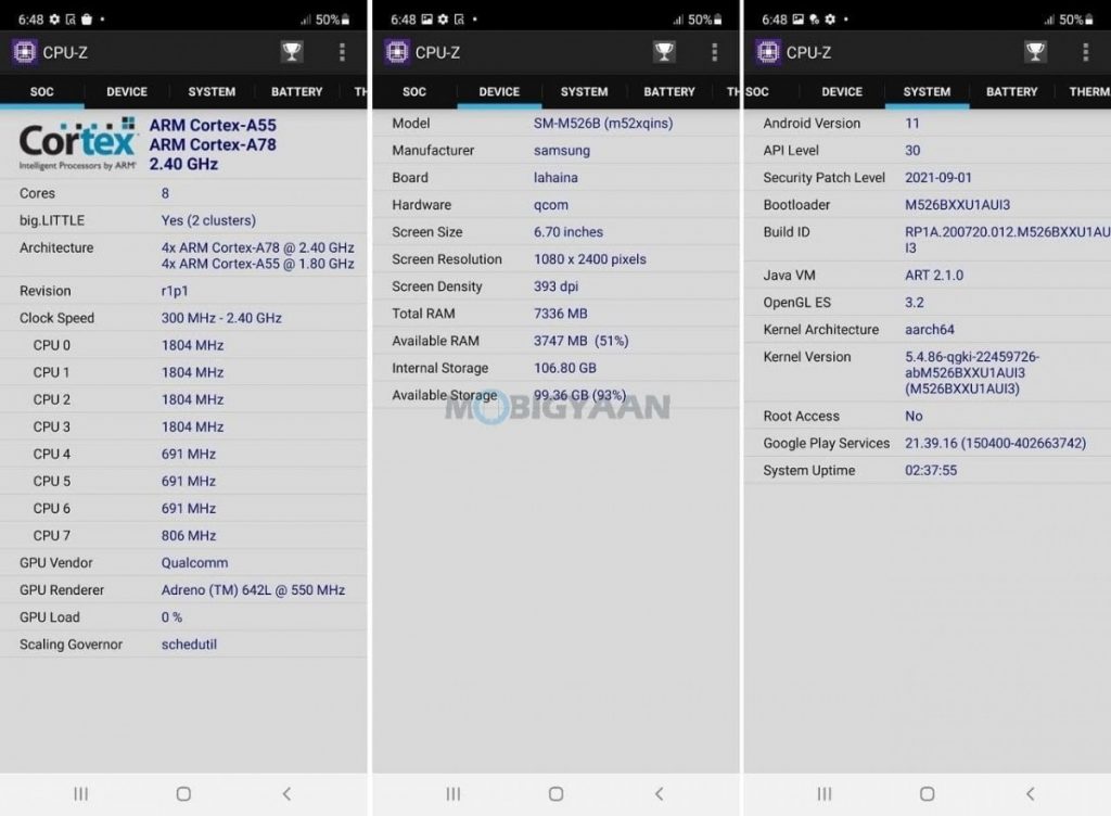 Samsung Galaxy M52 5G Software One UI 3 5