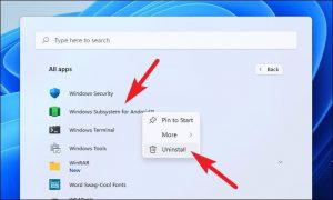 How to uninstall Windows Subsystem for Android in Windows 11