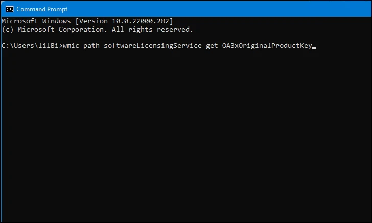 Windows 11 Product Key using Command Prompt