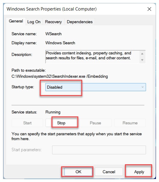 Disable Search Indexing in Windows 11