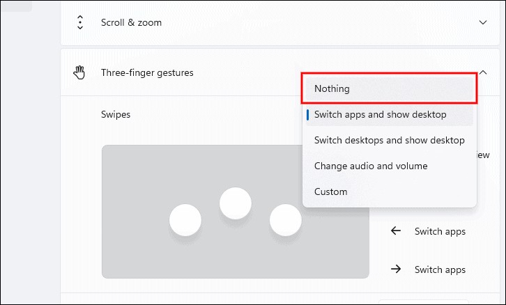 Disable Three-Finger Gesture in Windows 11