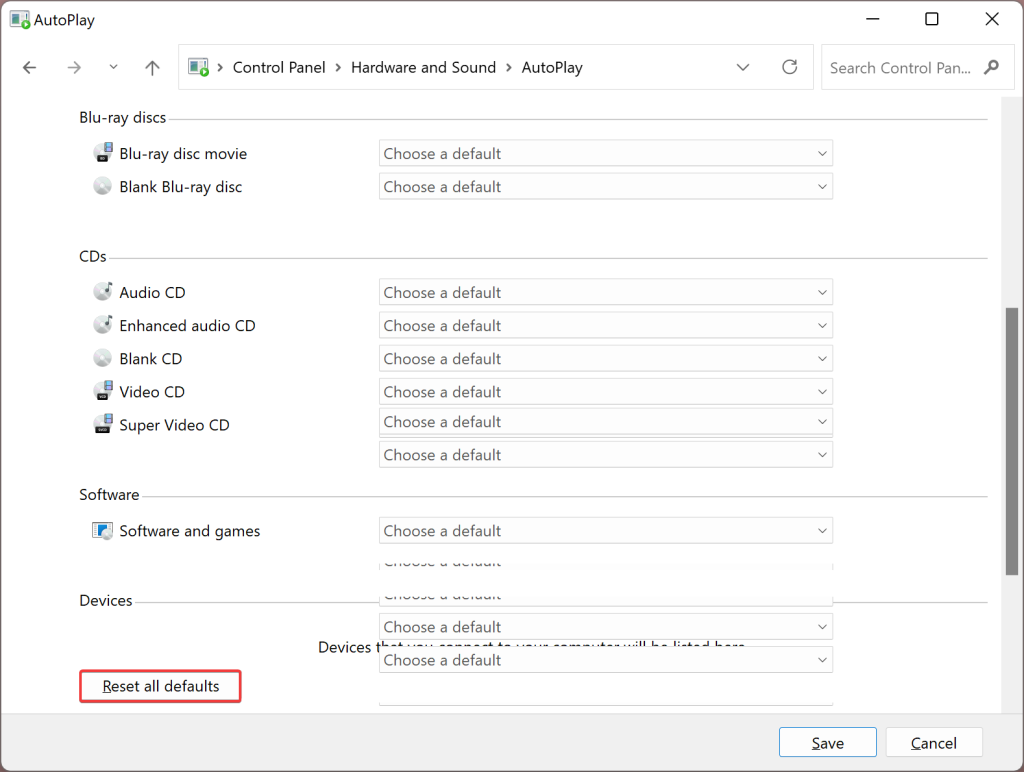 Windows 11 AutoPlay Settings Reset