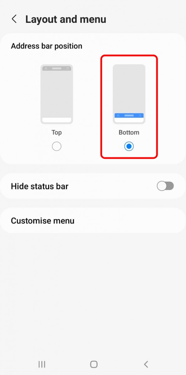 Samsung Internet Browser URL Bar Position