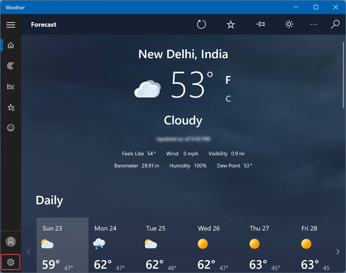 Change Temperature Units in Windows Weather App