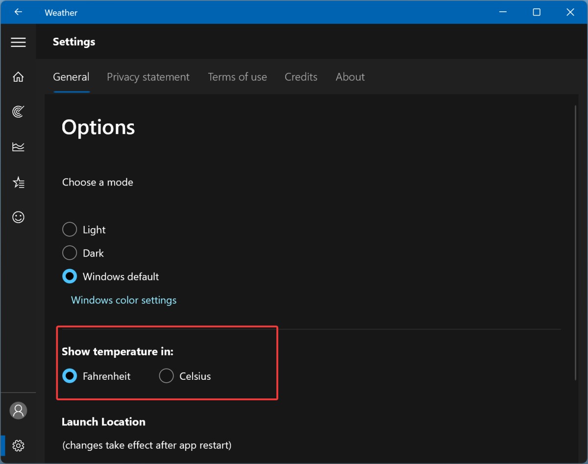 Change Temperature Units in Windows Weather App