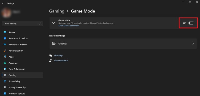 Disable Game Mode in Windows 11