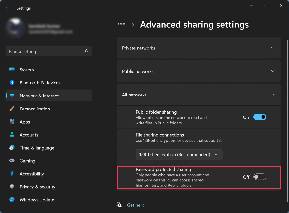 Disable Password Protected Sharing in Windows 11