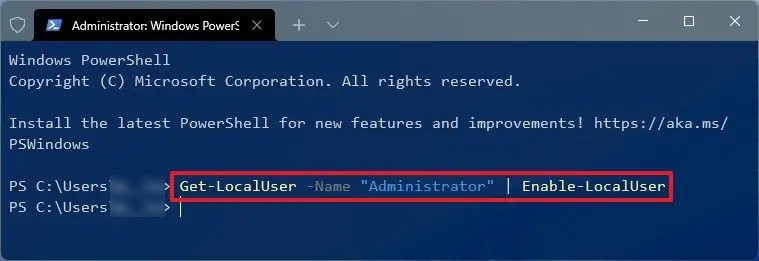 Enable Admin Account in Windows 11 using PowerShell