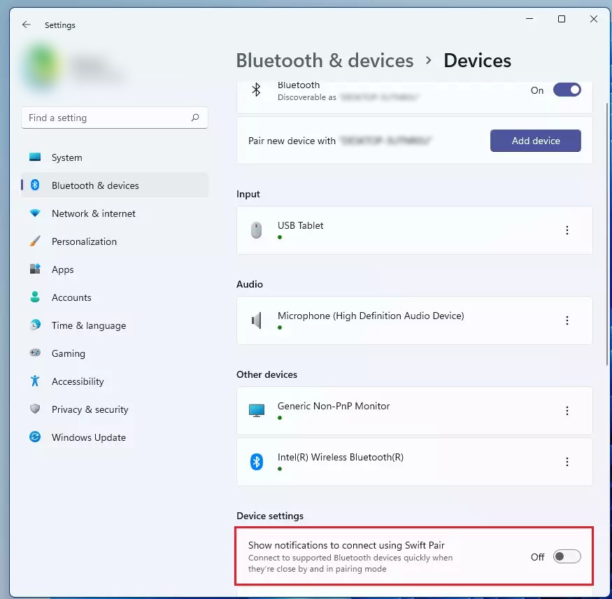 Enable Bluetooth Swift Pair in Windows 11