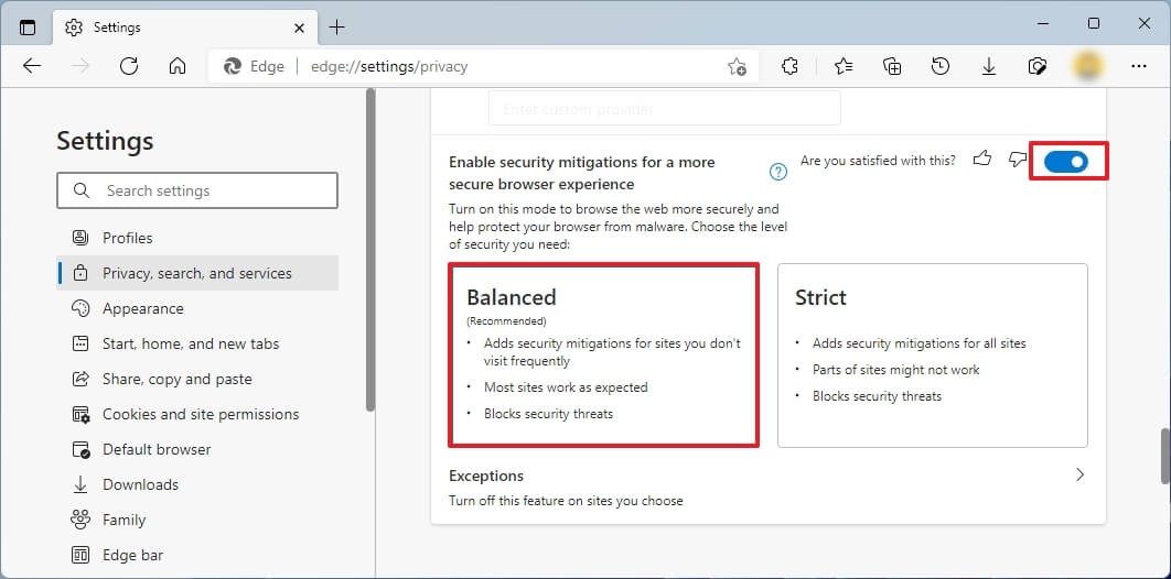 Enable Security Mitigations Feature on Microsoft Edge