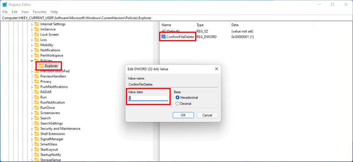 Enable Delete Confirmation in Windows 11 using Registry Editor