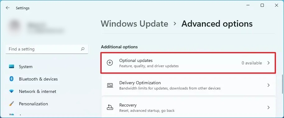 Download and Install Optional Updates in Windows 11