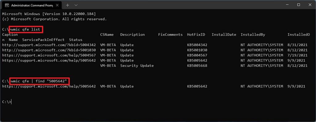 Windows 11 Update History via Command Prompt
