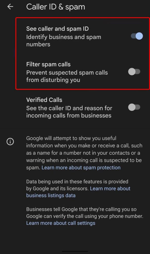 android caller id and spam protection