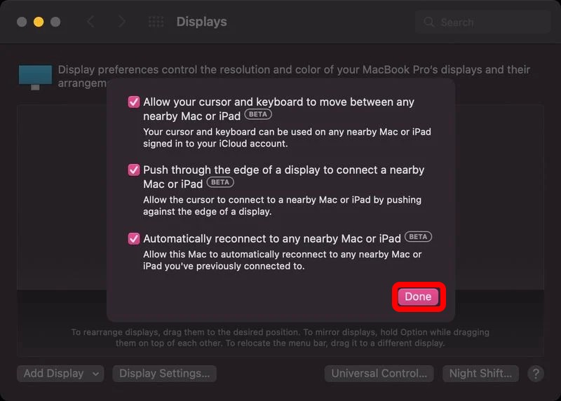 Disable Universal Control on Mac