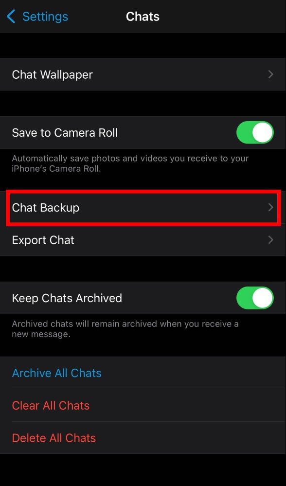 Disable WhatsApp Chat Backup on iPhone