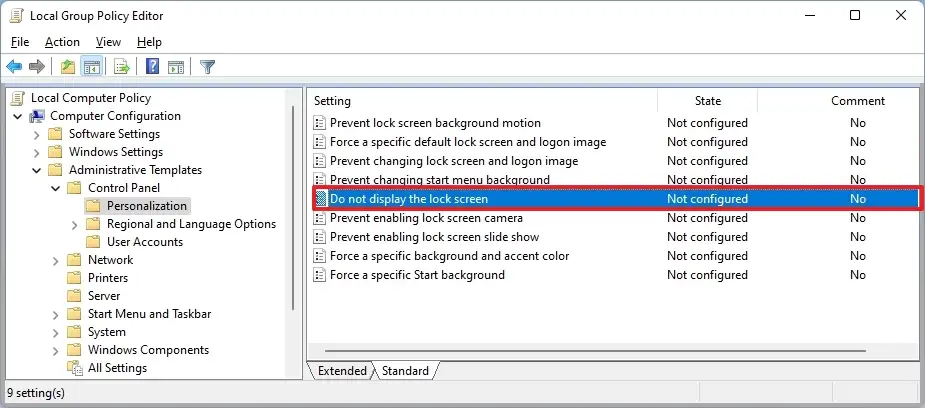 Disable Lock Screen via Policy Editor in Windows 11