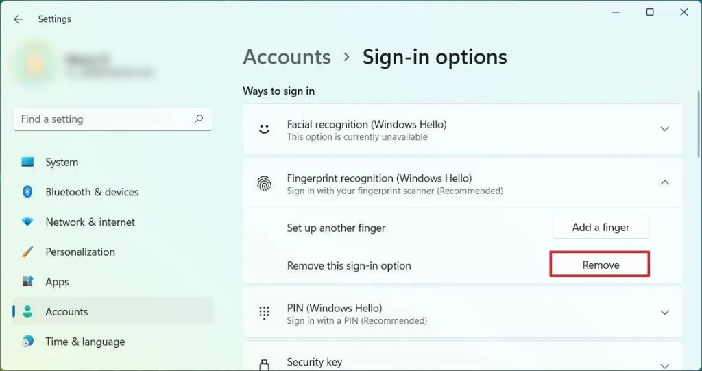 Remove Fingerprint How to remove Windows Hello fingerprint recognition in Windows 11