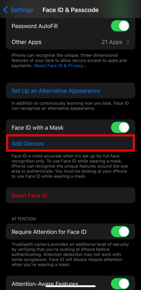 Enable Face ID With Mask and Glasses on iPhone
