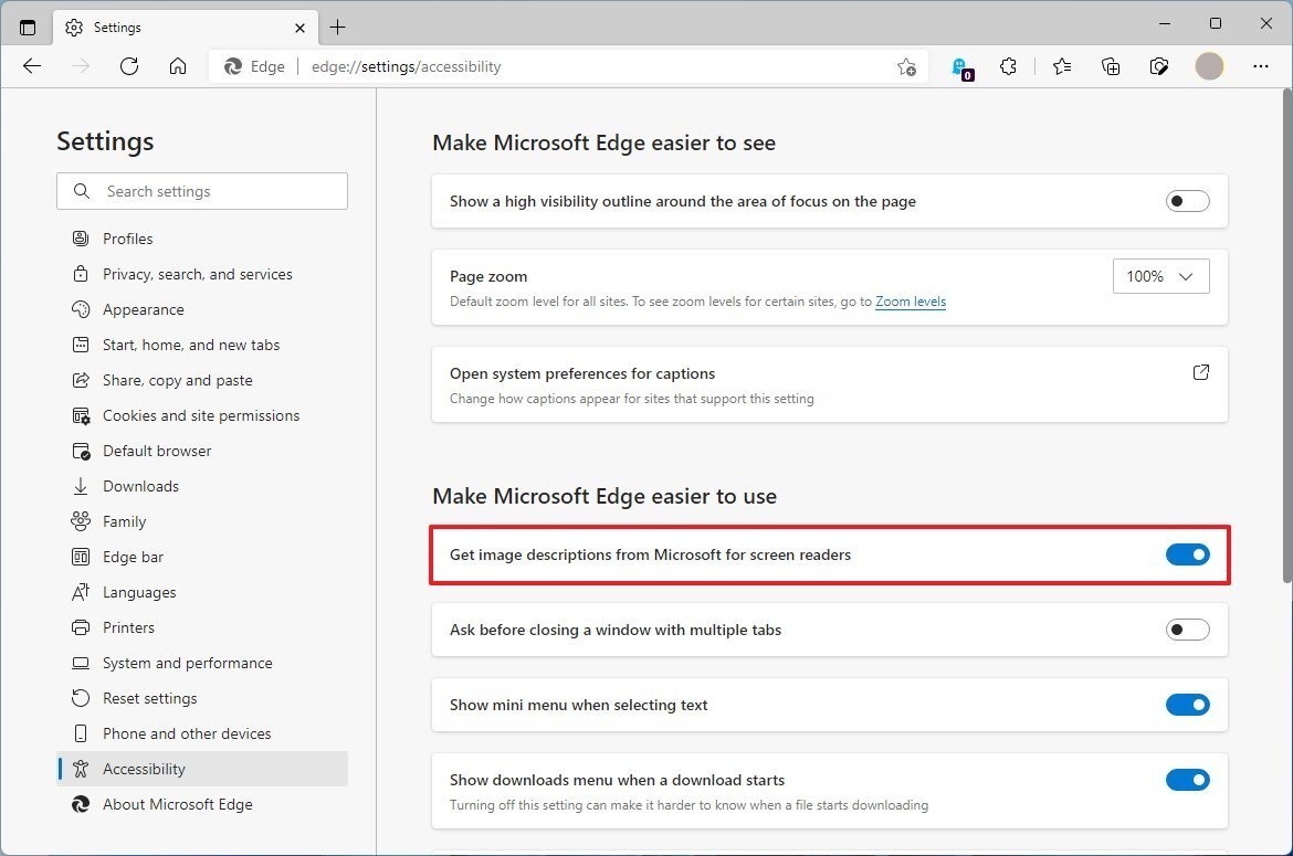 Enable Auto Image Labels in Microsoft Edge