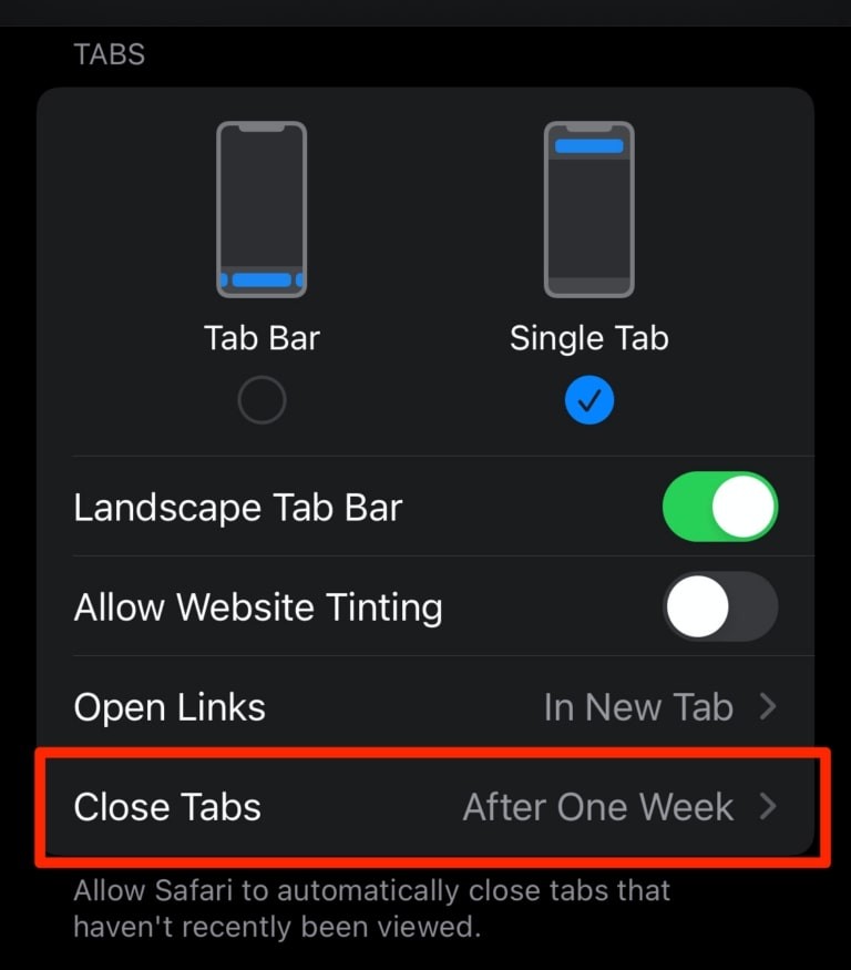 Disable Auto-Close Tabs in Safari on iPhone