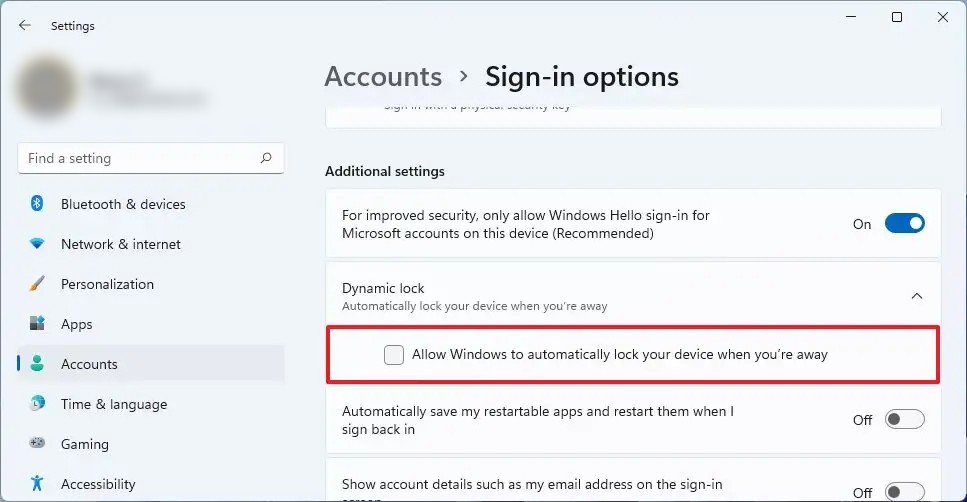 Enable Dynamic Lock in Windows 11