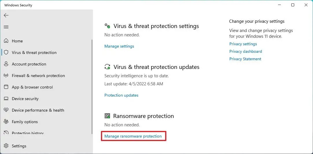 Enable Ransomware Protection in Windows 11