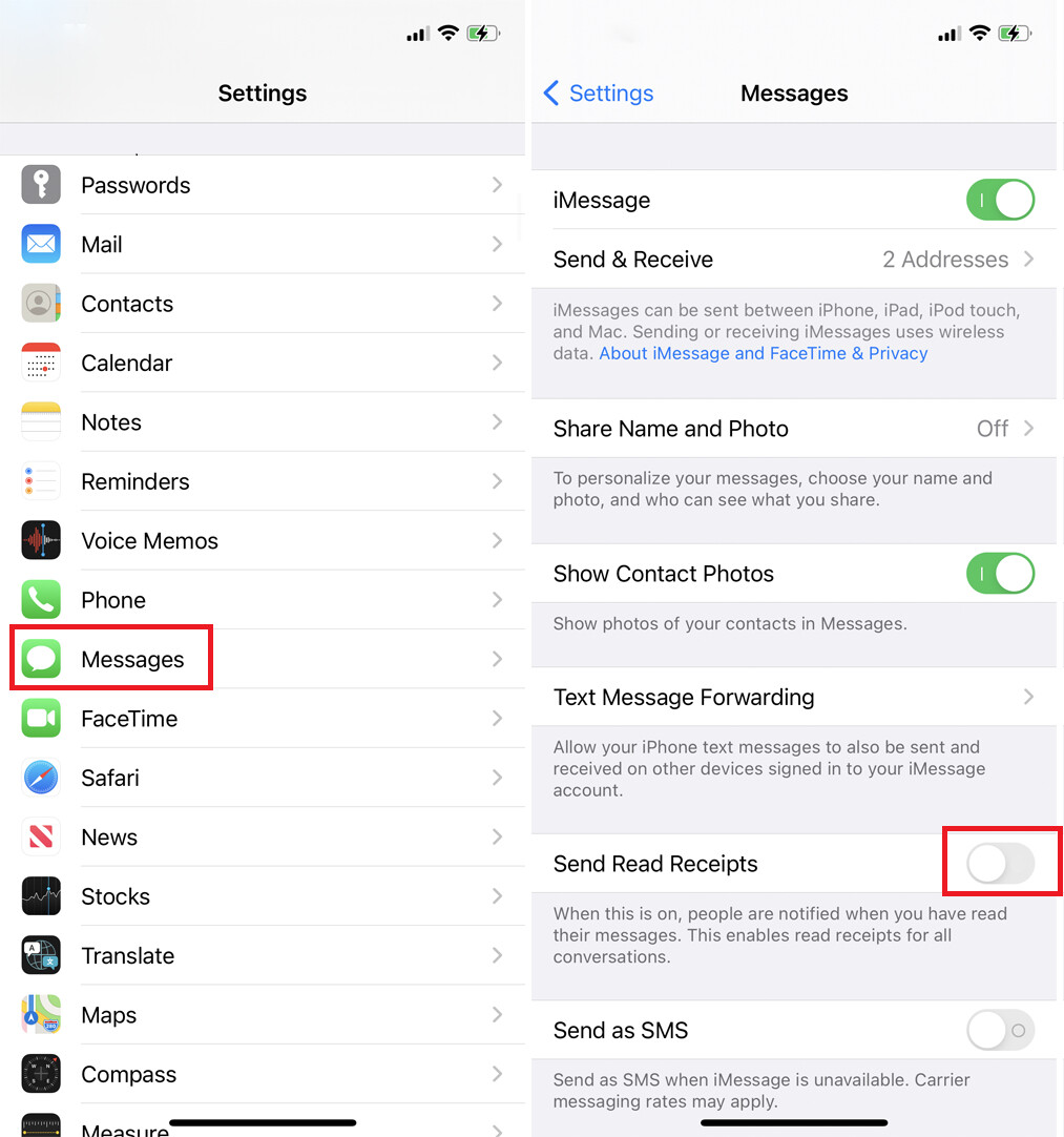 Apple iPhone Disable Read Receipt for Messages