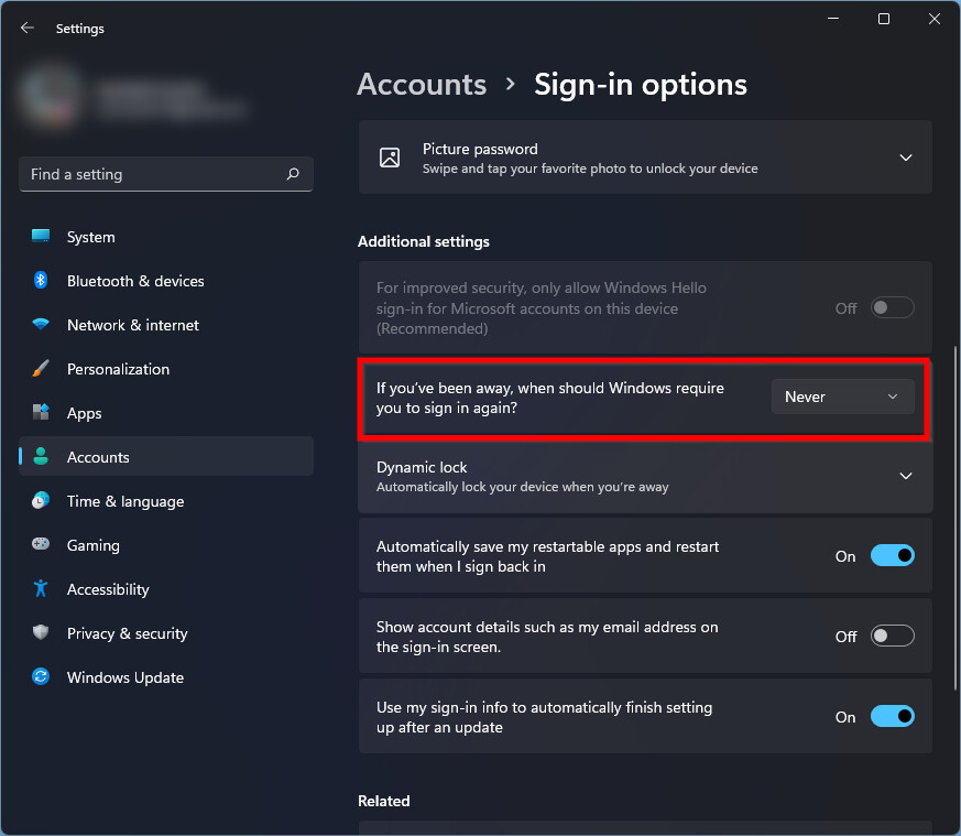 Disable Login after Sleep in Windows 11