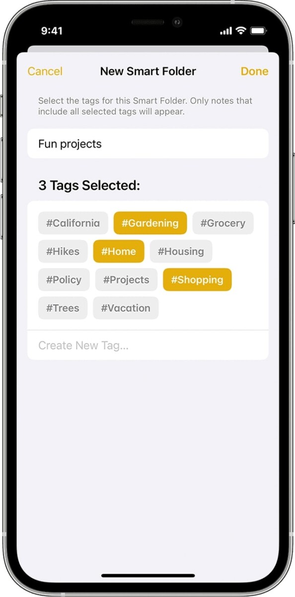 Apple iPhone Smart Folder in Notes