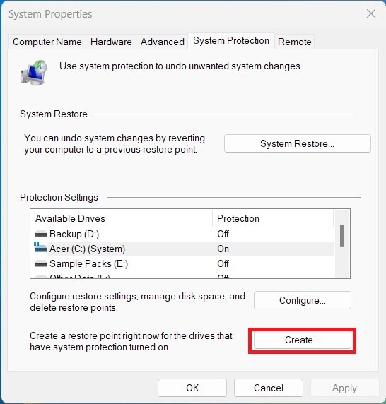 How to Create a System Restore Point in Windows 11 10