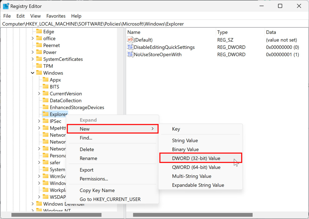 Windows 11 Disable Quick Settings through Registry Editor