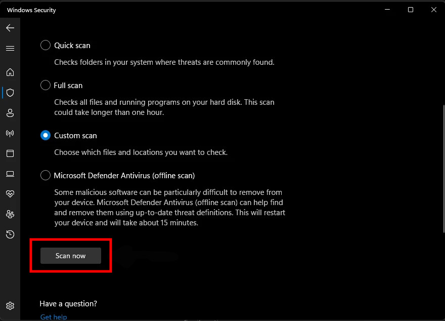 Scan Malware using Windows Defender in Windows 11